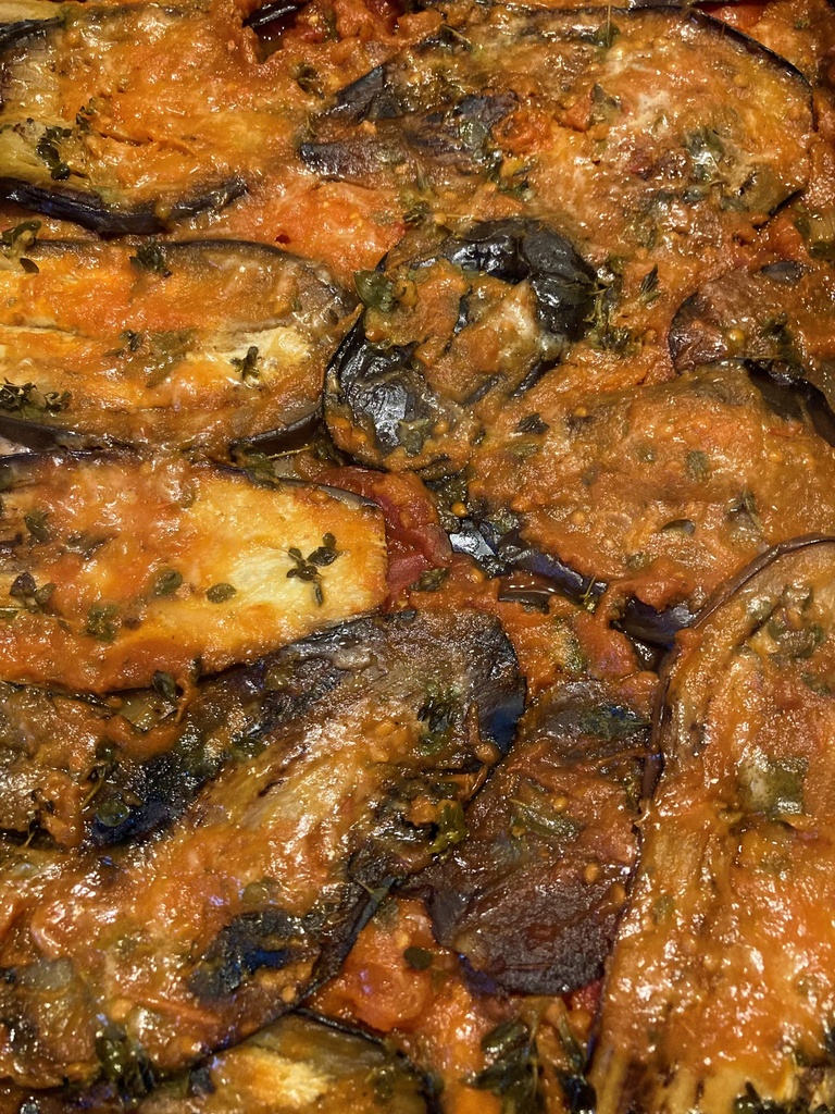 Jeudi ou vendredi : Sauté de veau à l'origan frais, aubergines parmeggiana