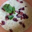 Mardi ou mercredi : Douceur de courgettes au basilic et gremolata de jambon grillé